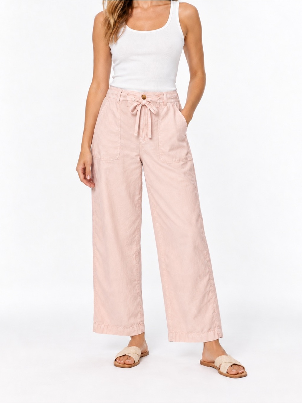 American Eagle Linen Blend Wide Leg Pants | Size 00 Short | Pink